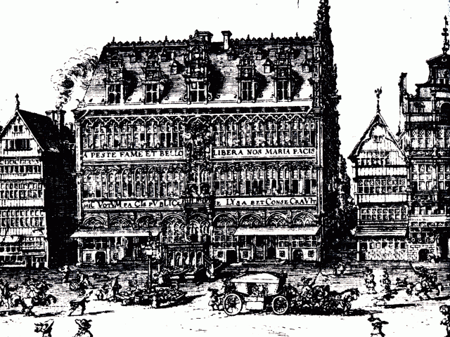 Het Broodhuys op de Grote Markt van Brussel, waar vanaf 1543 de schuttersgilde zijn sociale zetel houdt