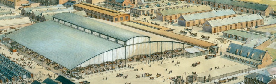 De slachthuissite 'Abattoirs et Marchés d'Anderlecht-Cureghem', affiche, begin 20ste eeuw. | Collectie NV Abatan