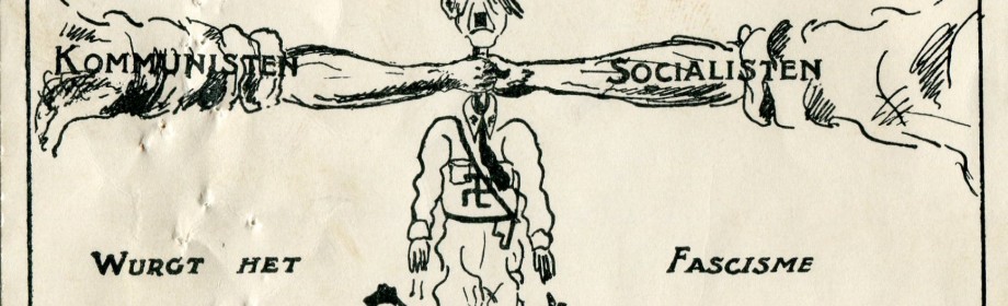 Anti-fascistische spotprent uit de collectie van het Documentatiecentrum en archief van de communistische beweging in België © DACOB